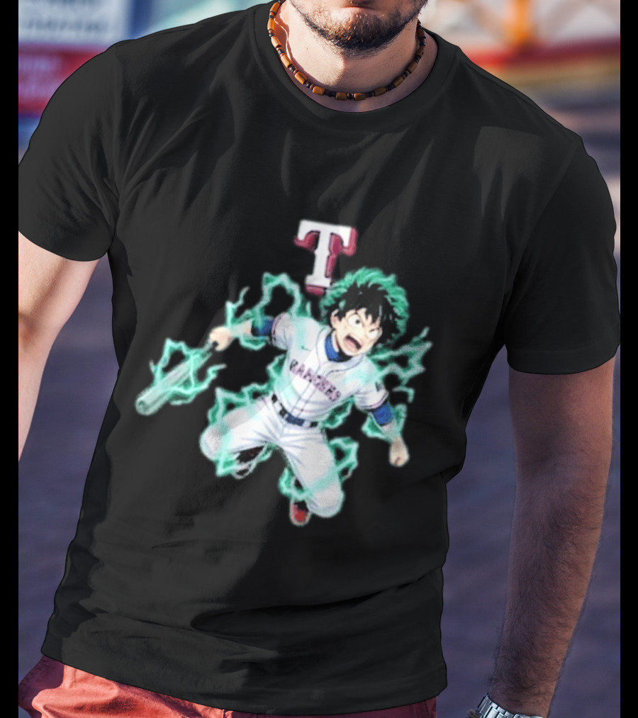Deku My Hero Academia 2026 Texas Rangers MLB Collaboration Anime T-Shirt