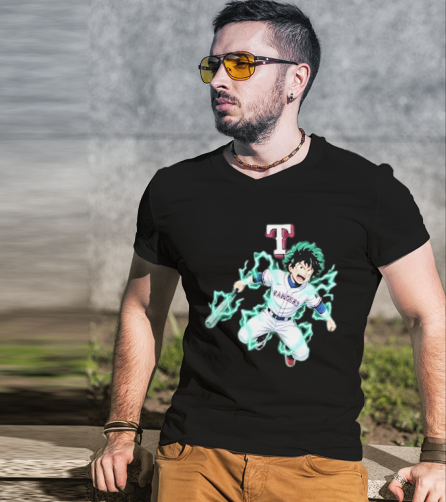 Deku My Hero Academia 2026 Texas Rangers MLB Collaboration Anime T-Shirt