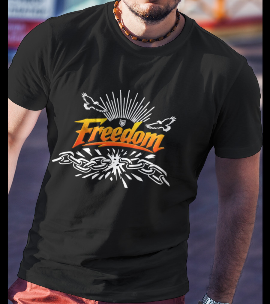 Freedom Unbroken Chains Soaring Birds Burst Of Light T-Shirt