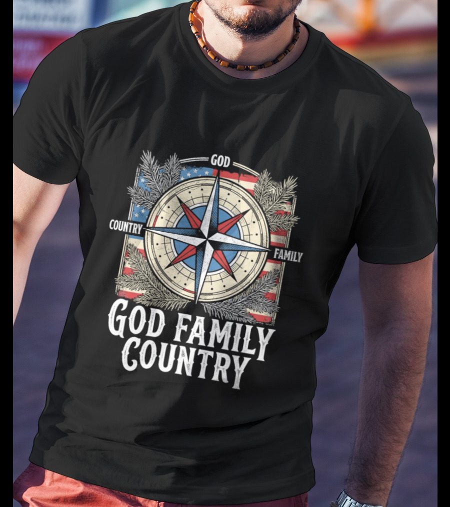 God Family Country Compass American Flag Patriot USA T-Shirt