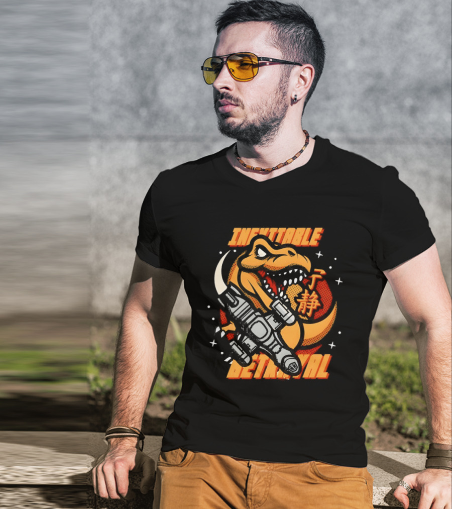 Inevitable Betrayal Dinosaur Retro Style With Robot T-Shirt