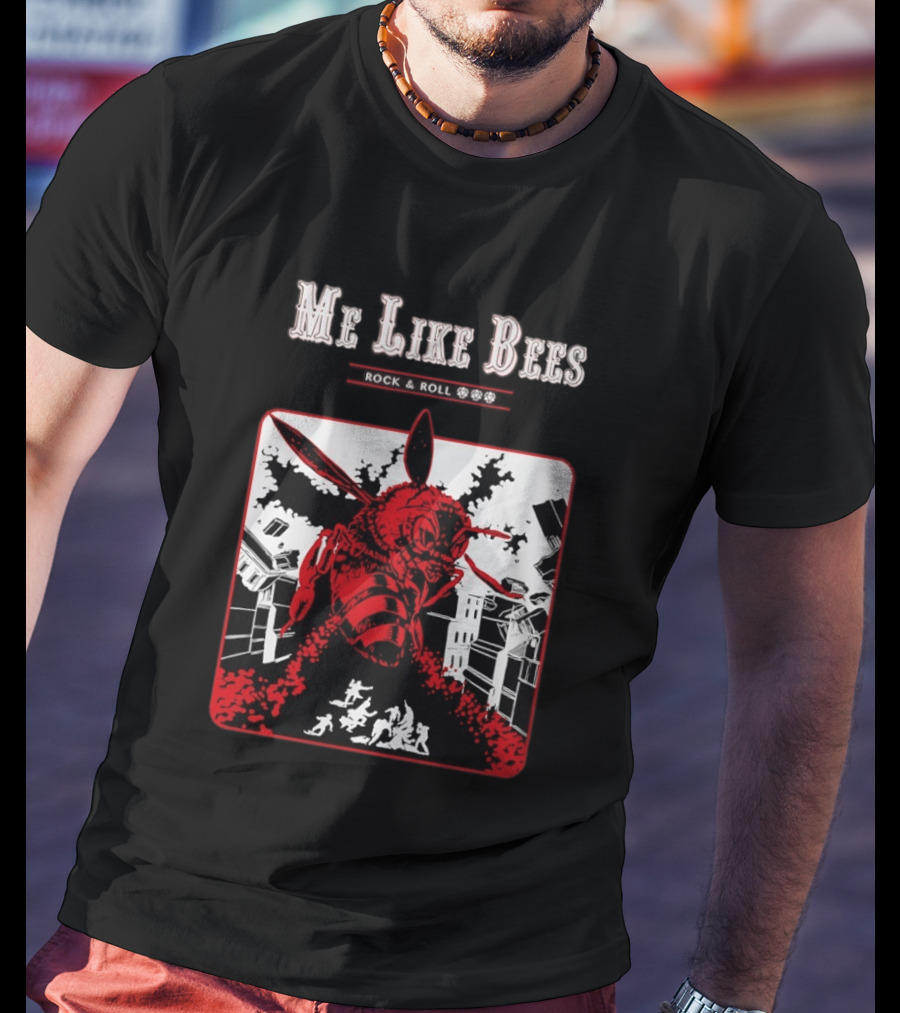 Me Like Bees Rock And Roll Urban Cartoon Style Destruction Scene T-Shirt