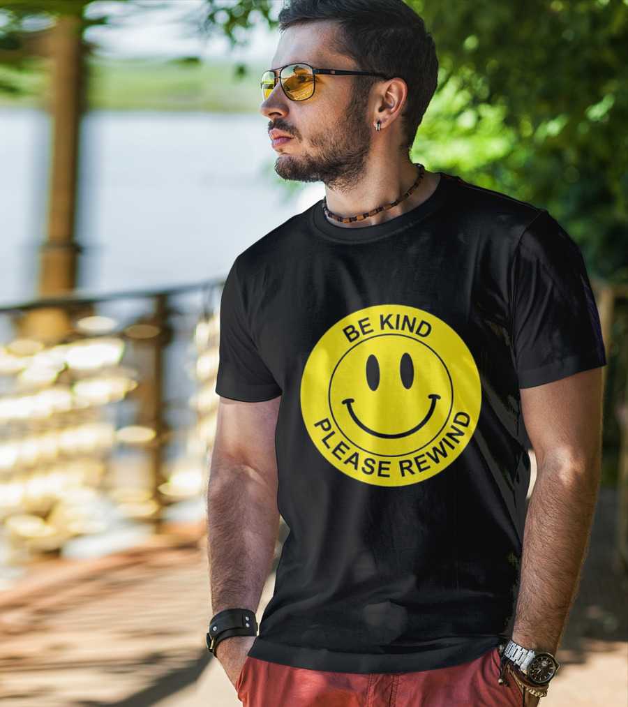 Be Kind Please Rewind Smiley Face Nostalgic Reminder T-Shirt