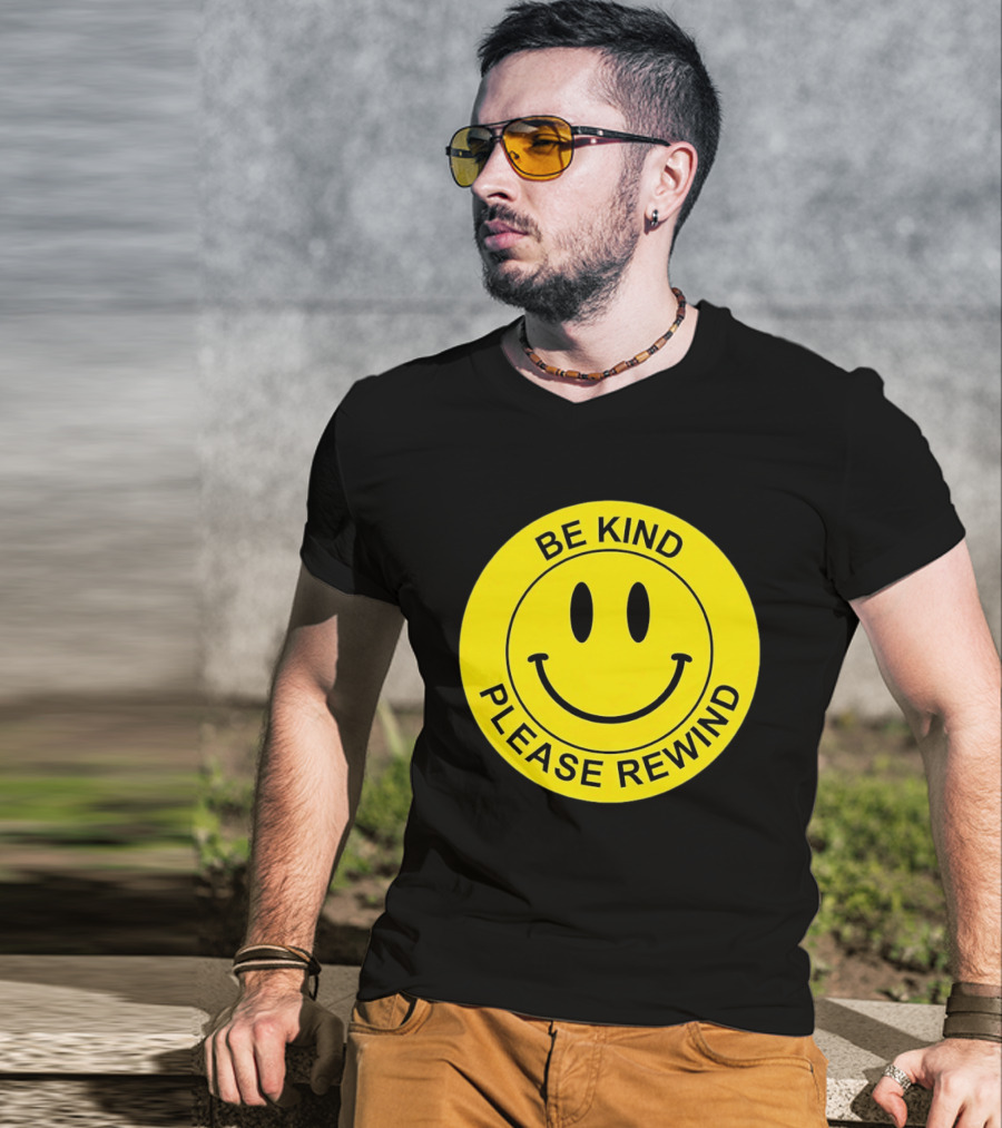 Be Kind Please Rewind Smiley Face Nostalgic Reminder T-Shirt