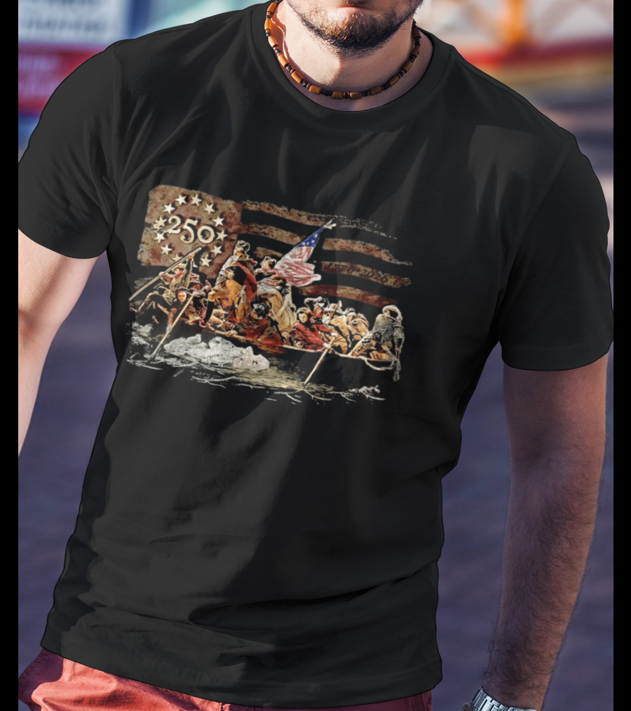 George Washington Crossing The Delaware 250th Anniversary 1776 2026 American Flag T-Shirt