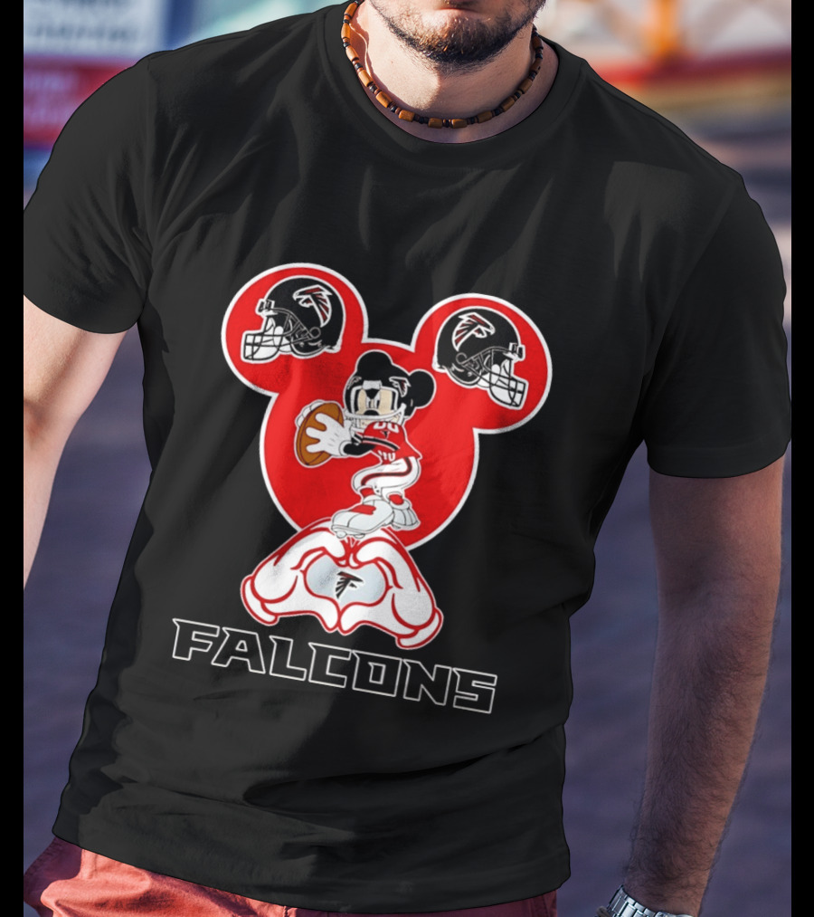 Atlanta Falcons Mickey Mouse Heart Hands Football T-Shirt