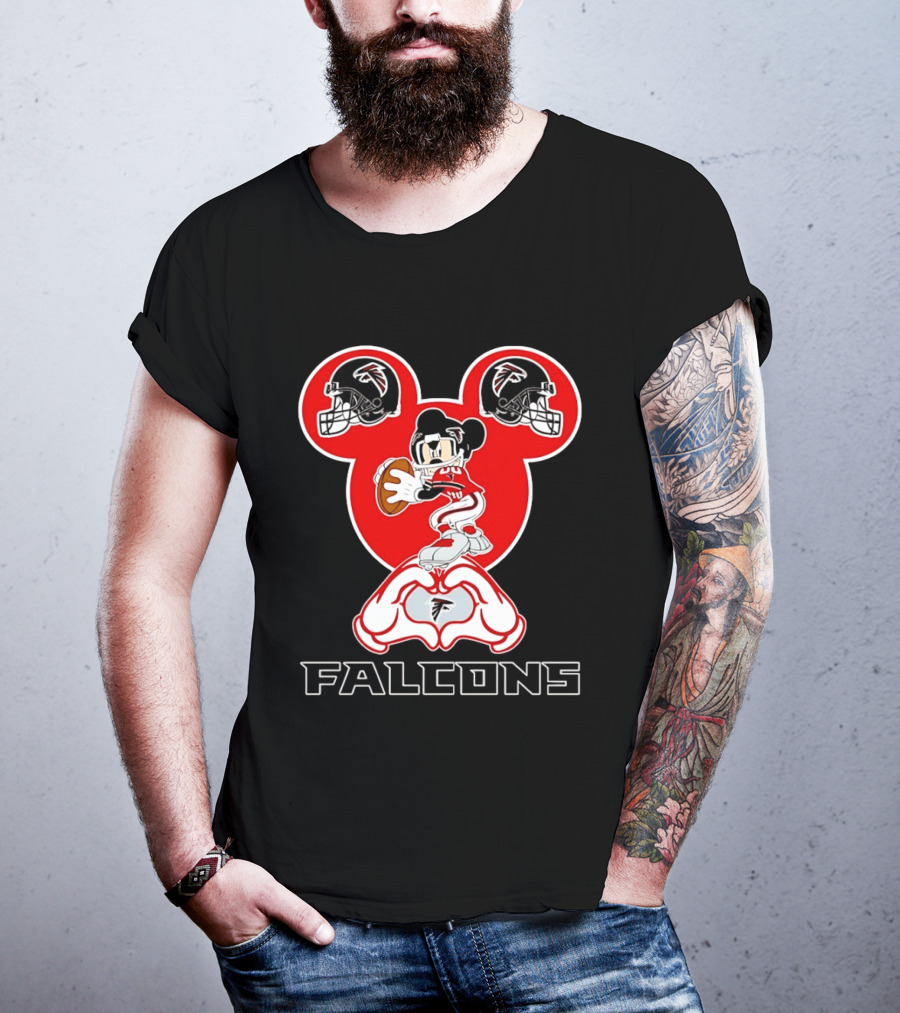 Atlanta Falcons Mickey Mouse Heart Hands Football T-Shirt