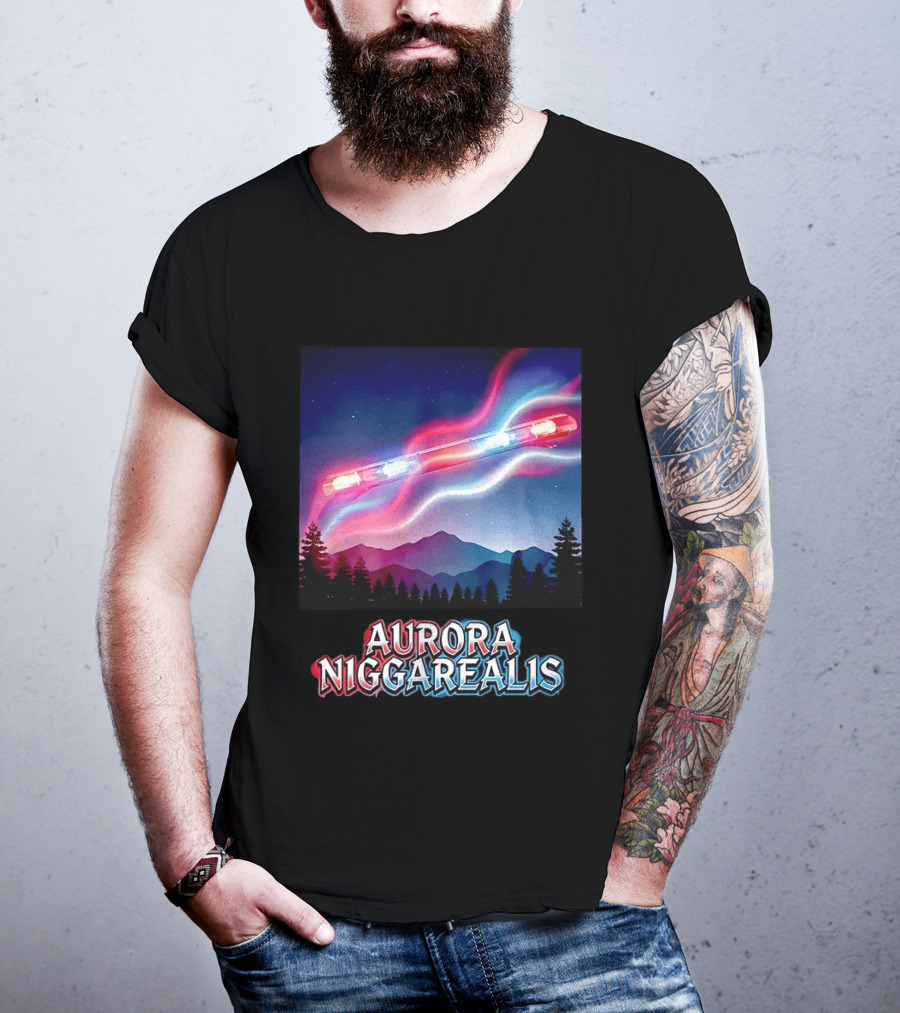Aurora Niggarealis Northern Lights Police Siren Landscape T-Shirt