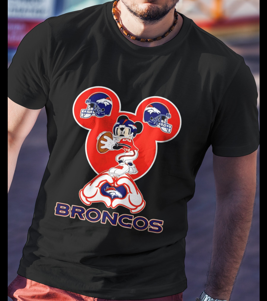 Denver Broncos Mickey Mouse Heart Hands Football Fan T-Shirt