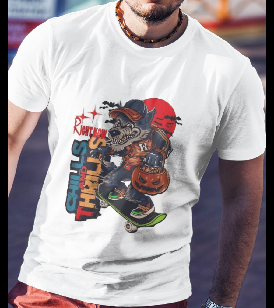 Michigan Wolverines Right Now Chills And Thrills Halloween Skateboarding Pumpkin T-Shirt