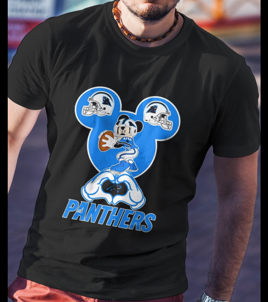 Panthers Mickey Mouse Football Love Heart Hands T-Shirt