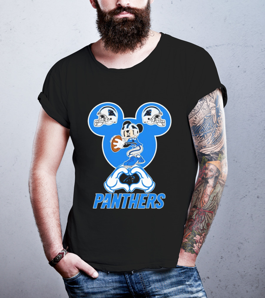Panthers Mickey Mouse Football Love Heart Hands T-Shirt