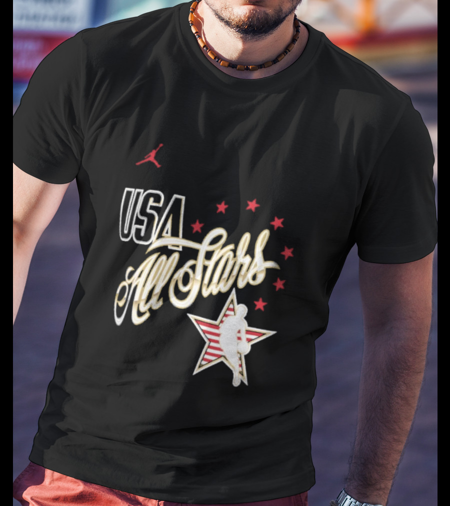 USA All Stars Basketball Team Icon With Red Star T-Shirt
