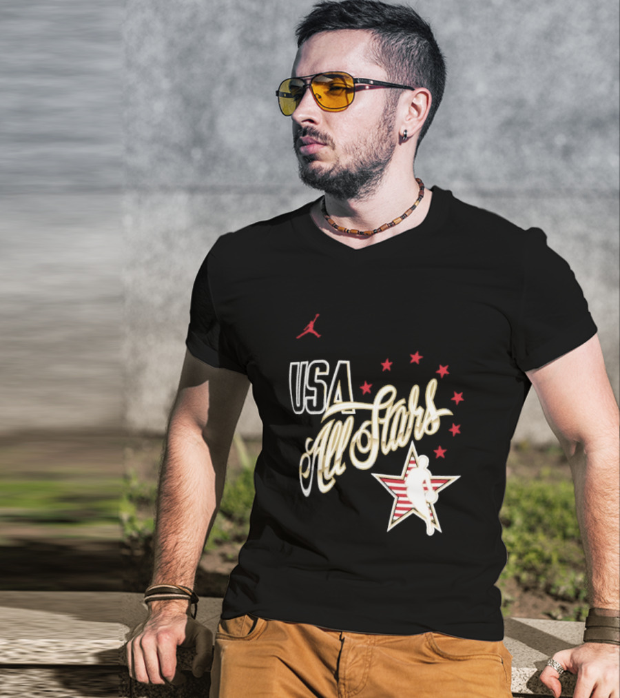 USA All Stars Basketball Team Icon With Red Star T-Shirt