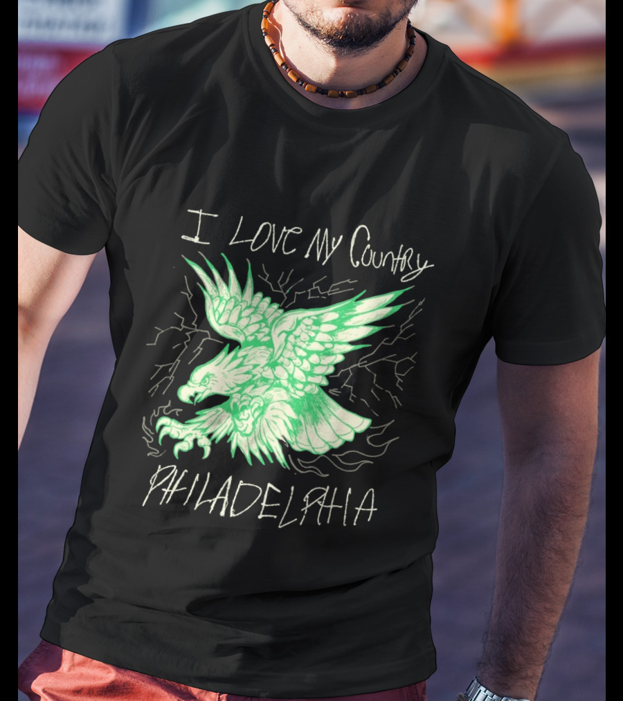 I Love My Country Philadelphia Eagles Electric Green Eagle T-Shirt