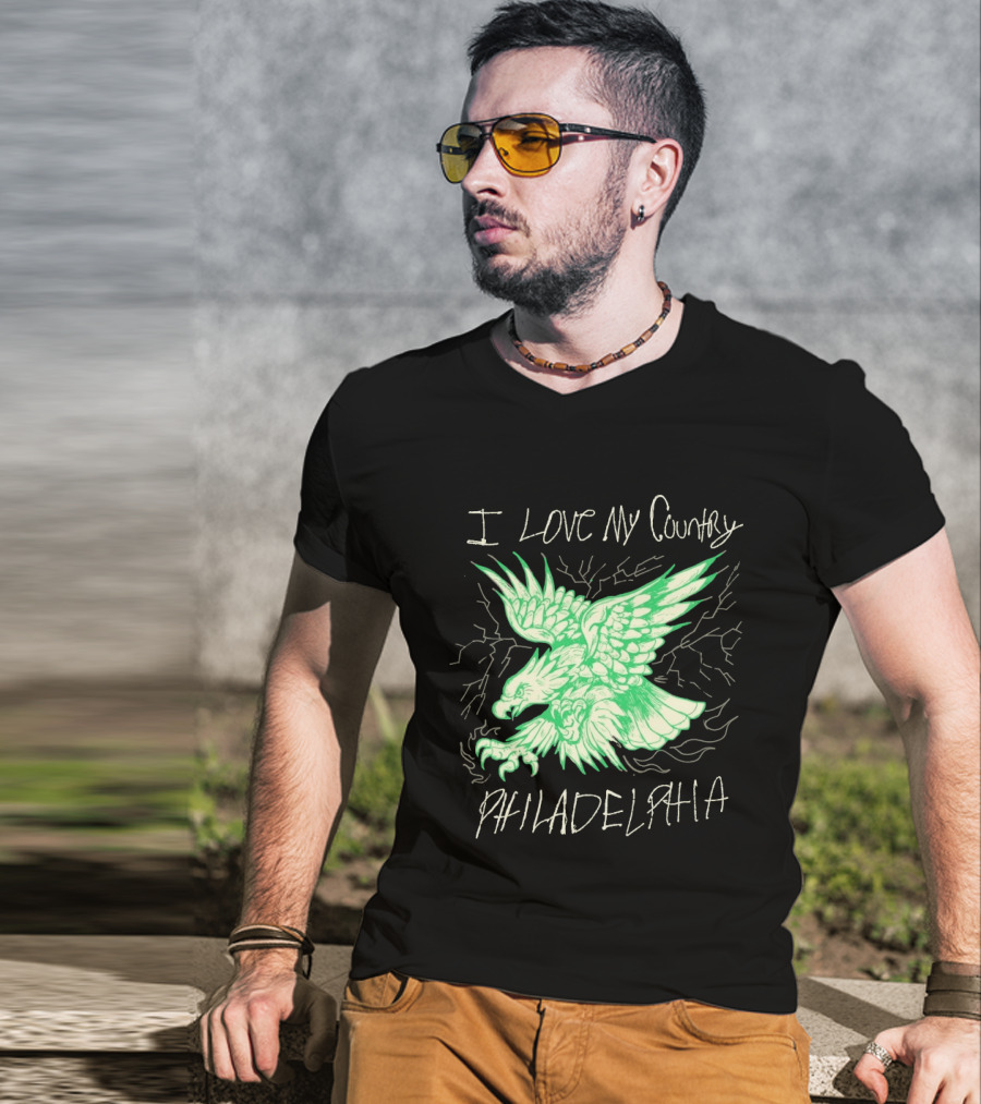I Love My Country Philadelphia Eagles Electric Green Eagle T-Shirt