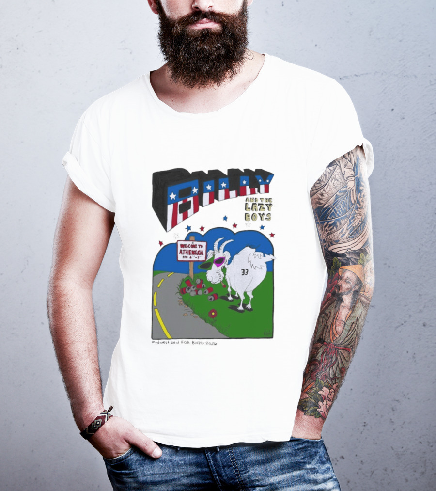 Billy And The Lazy Boys Athens GA Goat With Sunglasses Number 33 Welcome To Athens Sign T-Shirt