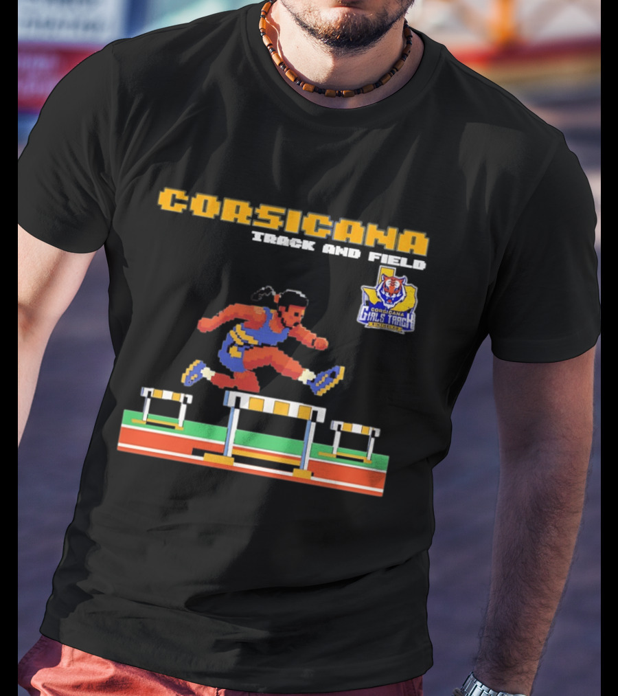 Corsicana Girls Track Female Hurdle Pixel Art Tiger T-Shirt