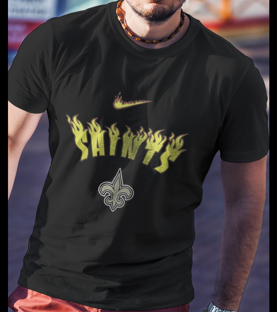 New Orleans Saints Firewave Go Saints Fleur De Lis Flame T-Shirt