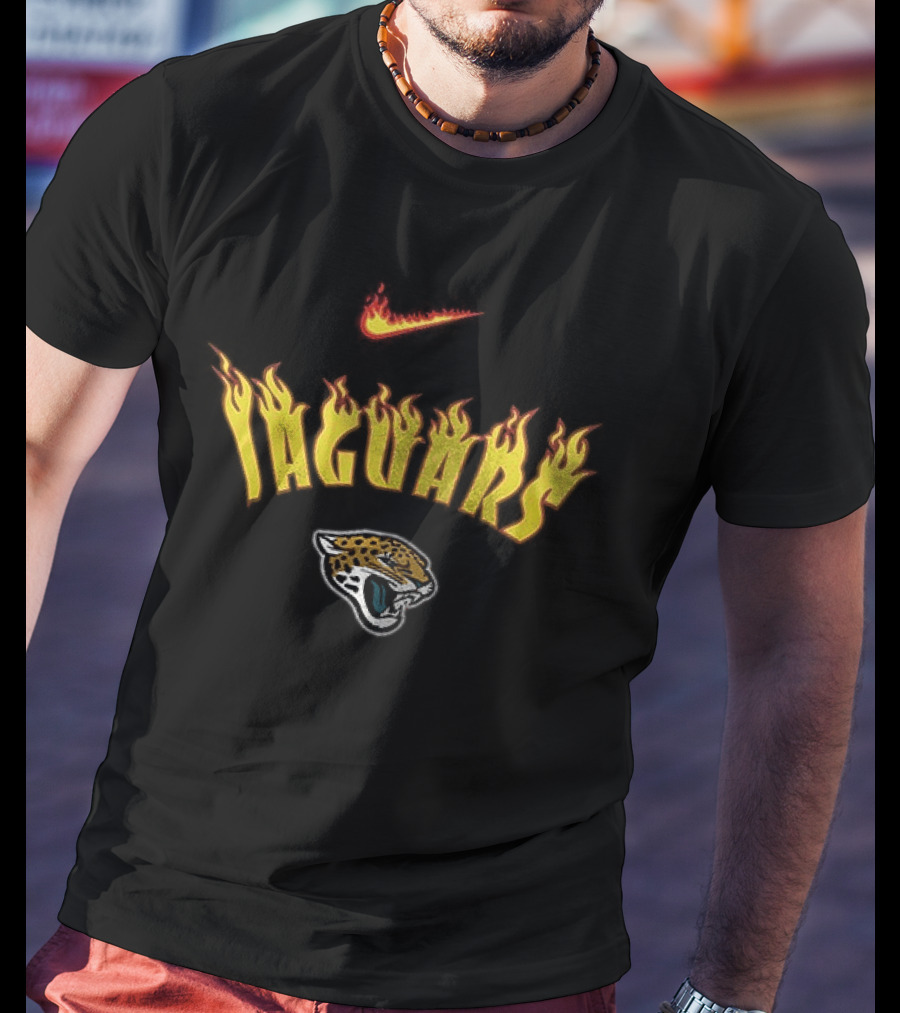 Nike Jacksonville Jaguars Flames Helmet Duuuval Football T-Shirt