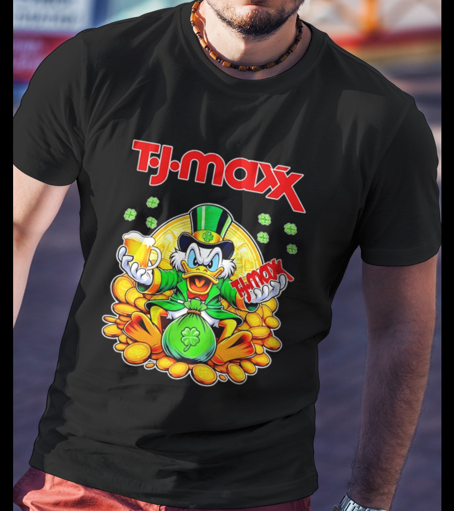 TJ Maxx Scrooge McDuck St Patricks Day Coins Beer T-Shirt