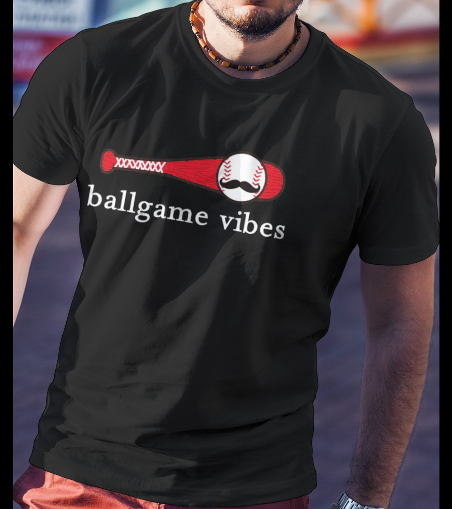 Ballgame Vibes Baseball Bat With Mustache T-Shirt