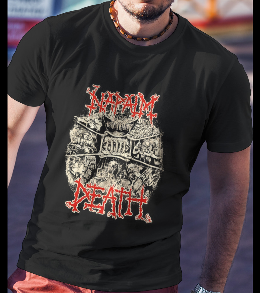 Napalm Death Coded Smears Artwork Red T-Shirt