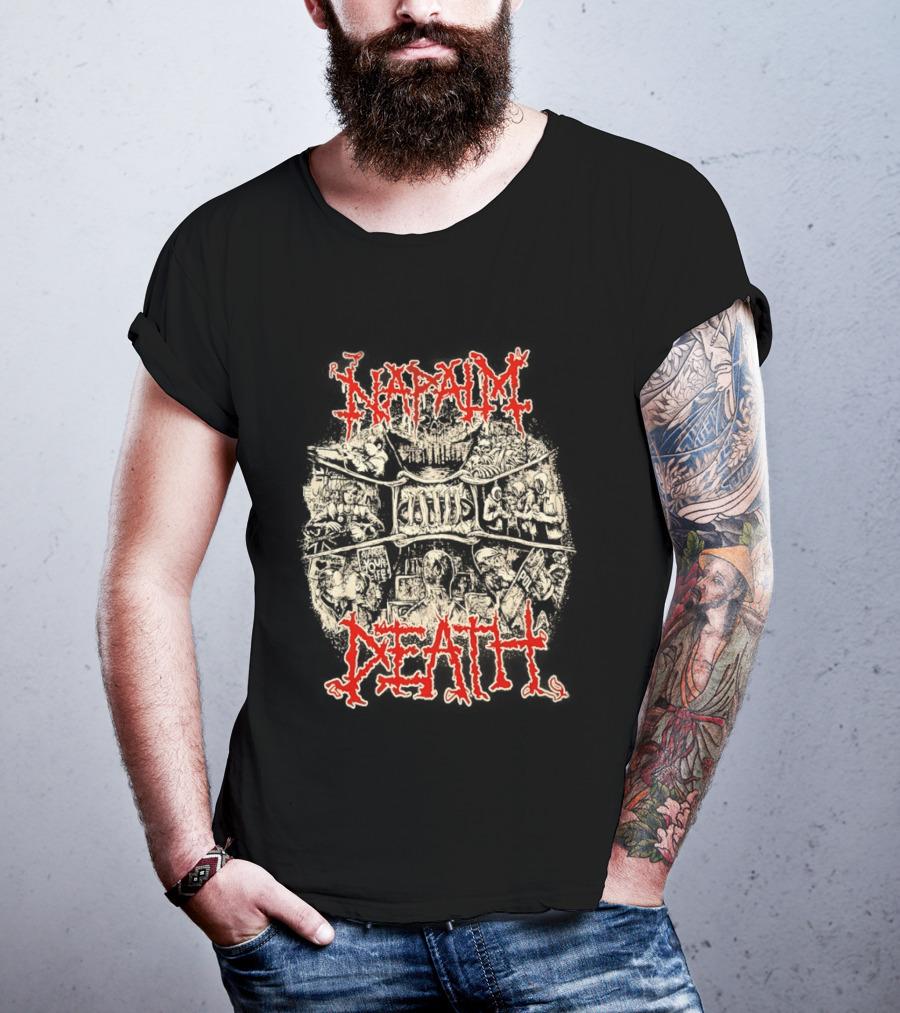 Napalm Death Coded Smears Artwork Red T-Shirt