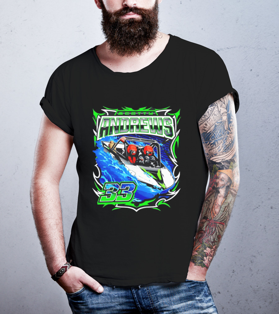 Scotty Andrews 33 Racing Driver Hydroplane Speedboat Adventure T-Shirt