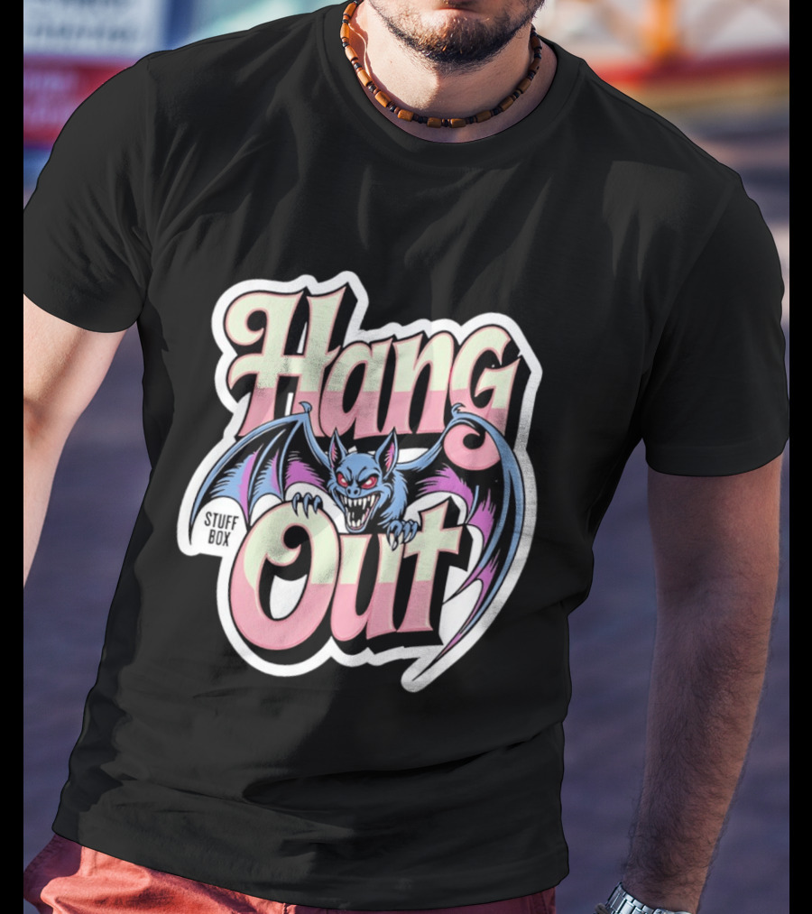 Stuff Box Hang Out Bat Creepy Cartoon T-Shirt