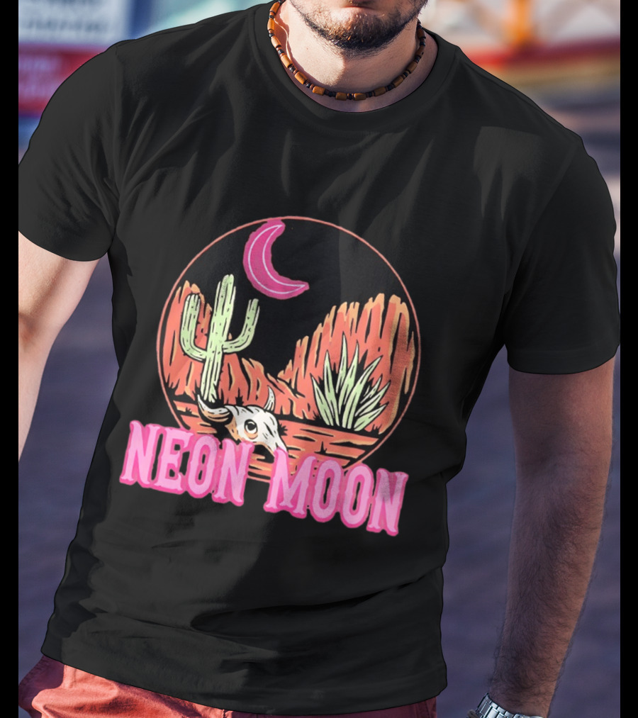 Neon Moon Cactus Skull Desert Scene T-Shirt