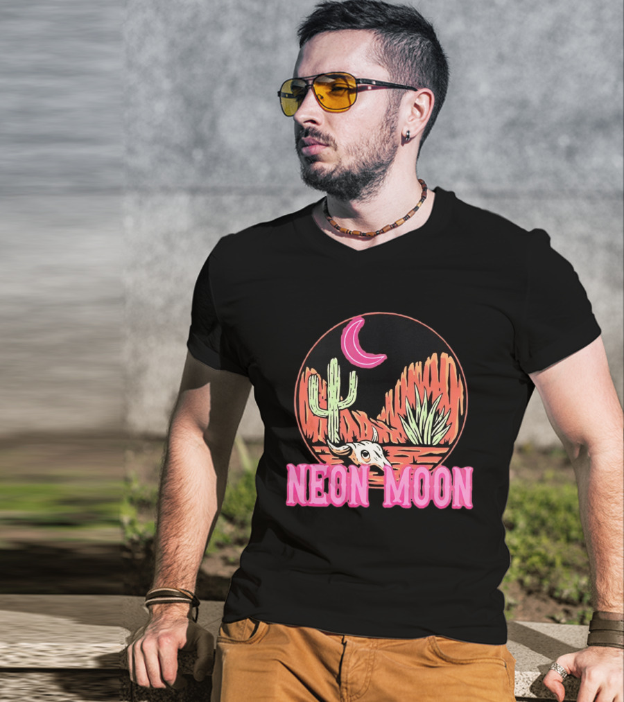 Neon Moon Cactus Skull Desert Scene T-Shirt