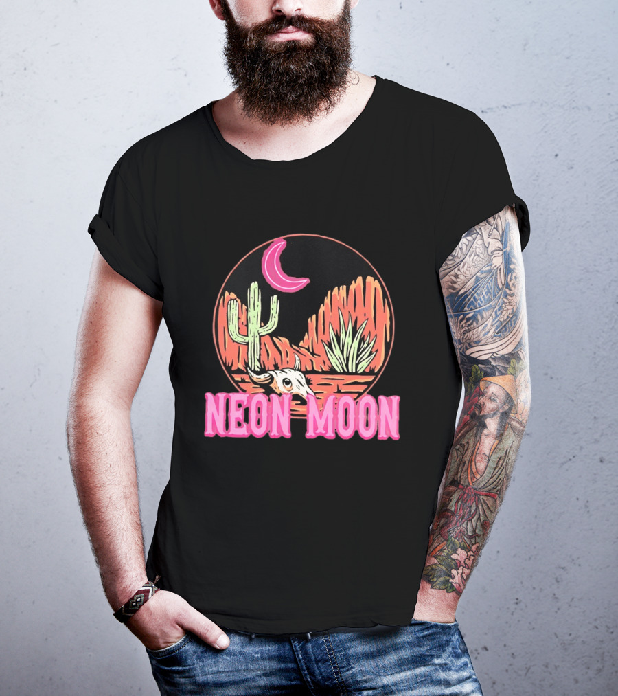 Neon Moon Cactus Skull Desert Scene T-Shirt