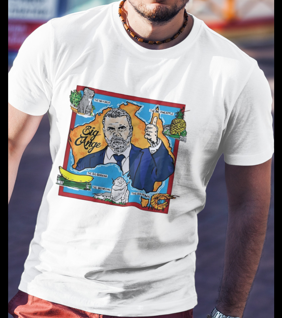 Big Ange Cartoon Australia Map With Koala Pineapple Banana Merino Prawn T-Shirt