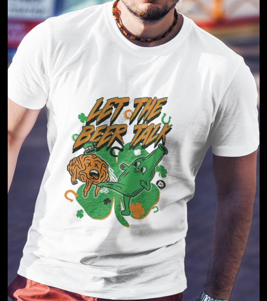 Let The Beer Talk St. Patrick's Day Brain Shamrock Bottle T-Shirt
