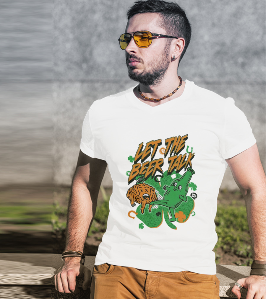Let The Beer Talk St. Patrick's Day Brain Shamrock Bottle T-Shirt
