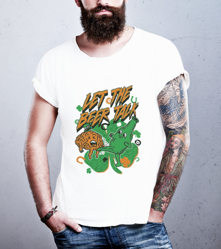 Let The Beer Talk St. Patrick's Day Brain Shamrock Bottle T-Shirt