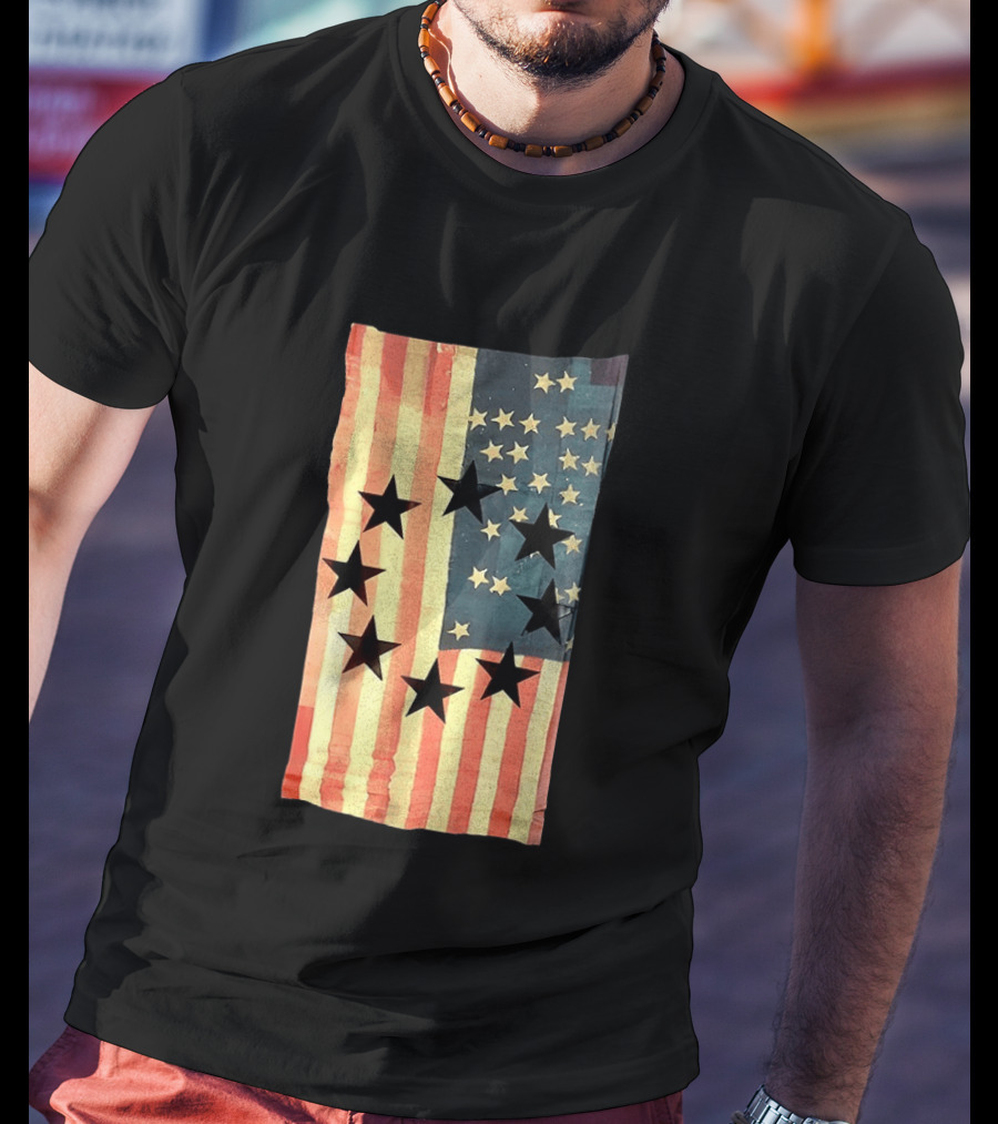 American Flag Black Stars Vintage Style Patriotic T-Shirt