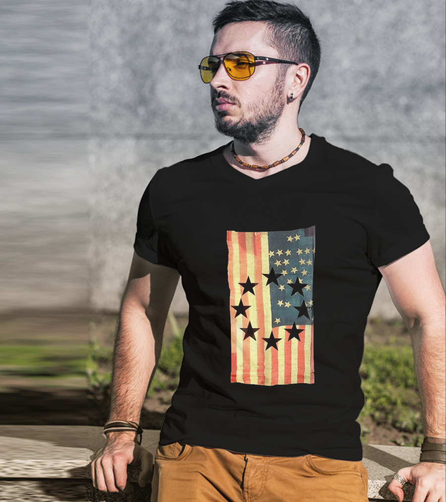American Flag Black Stars Vintage Style Patriotic T-Shirt