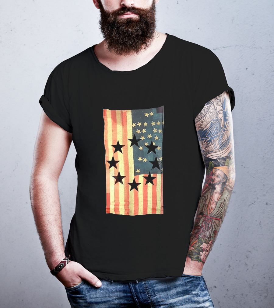 American Flag Black Stars Vintage Style Patriotic T-Shirt
