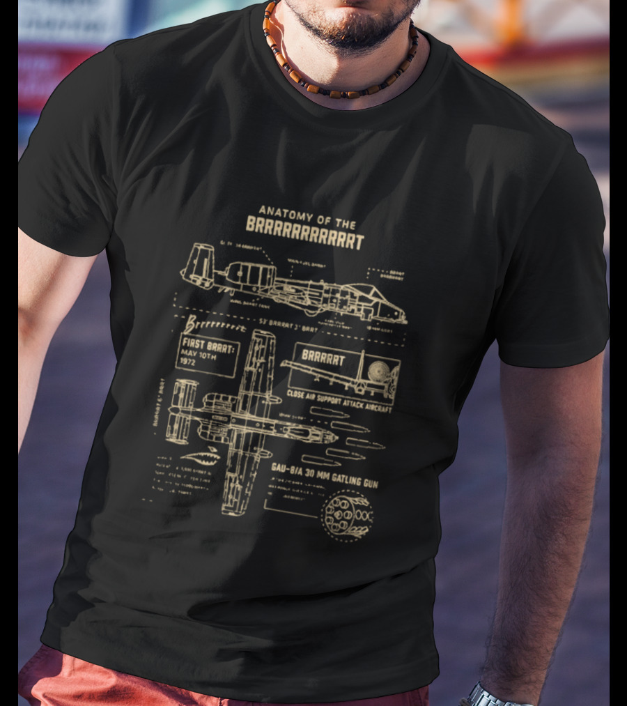 Anatomy Of The BRRRRRRT A 10 Warthog Gun Diagram Front Elevation And 30mm Gatling GAU 8/A Avenger Gun Blueprint T-Shirt