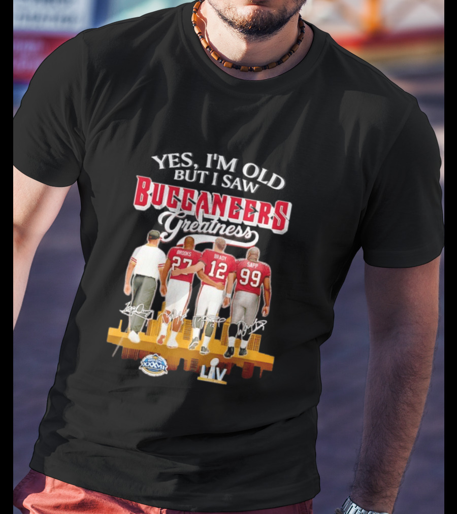 Tampa Bay Buccaneers Greatness Brooks Brady Sapp Super Bowl XXXVII LIV Champions T-Shirt