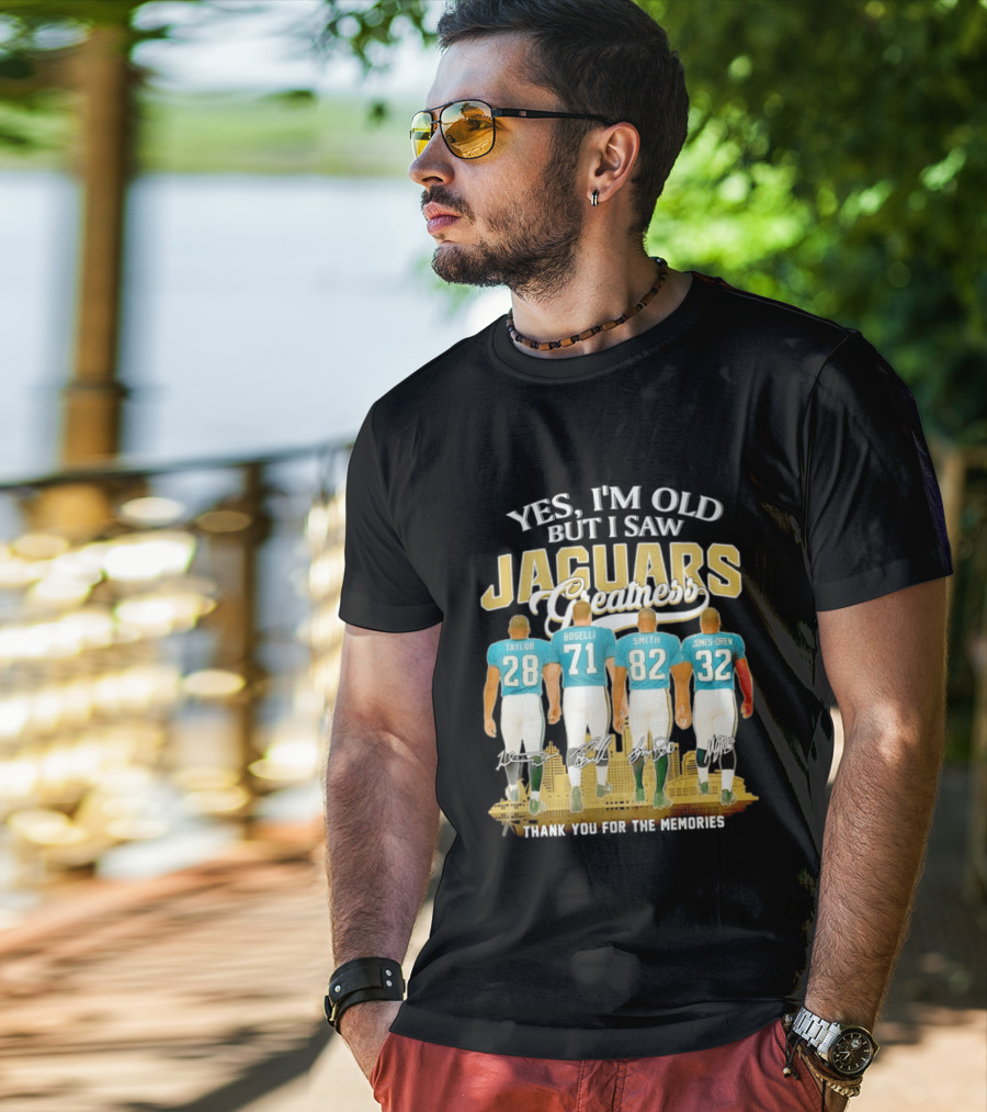 Yes I'm Old But I Saw Jaguars Greatness Taylor Boselli Smith Jones Drew City Skyline Thank You For The Memories T-Shirt
