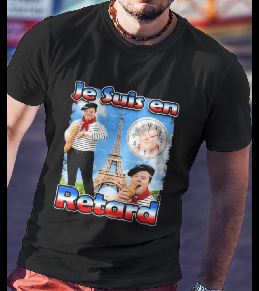 Je Suis En Retard Paris Eiffel Tower Baguette Striped Outfit Motif T-Shirt