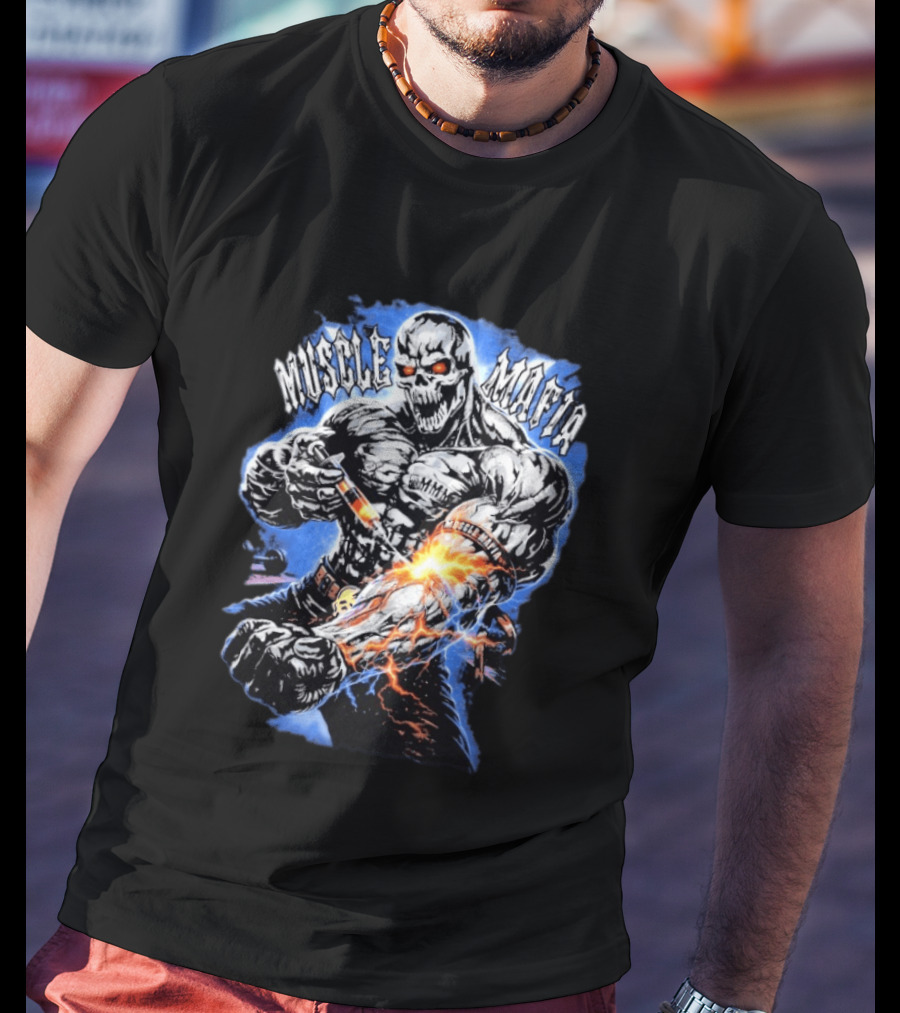 Warren Lotas Muscle Mafia Steroid Skull Injecting Lightning Bulging Veins T-Shirt