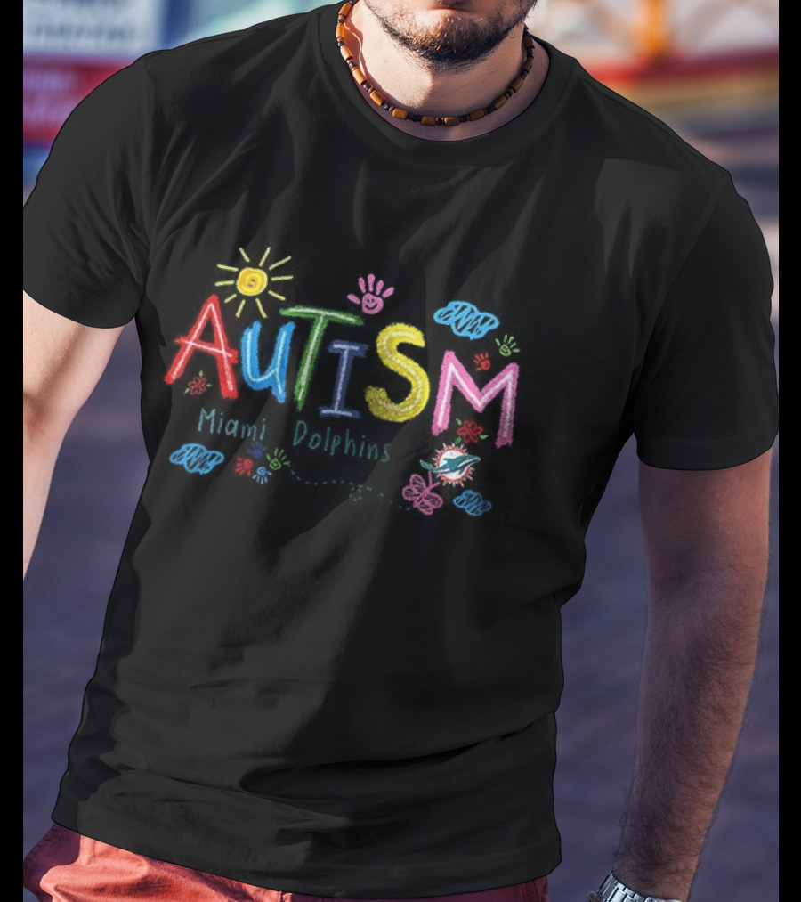 Miami Dolphins Autism Awareness Teach Love Hope Flowers T-Shirt