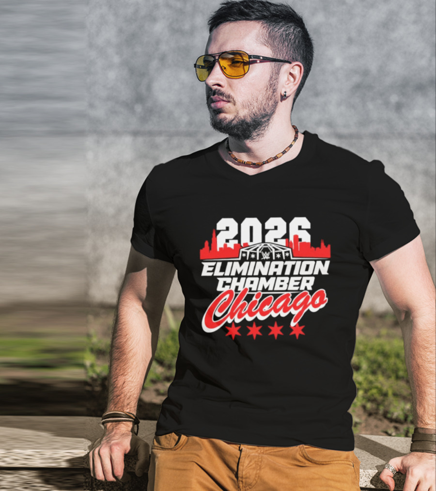 2026 Elimination Chamber Chicago Event Skyline Four Stars T-Shirt