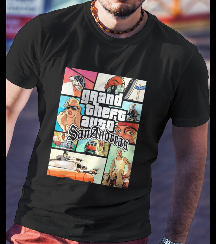 Grand Theft Auto San Andreas Art Collage Characters Scenes T-Shirt