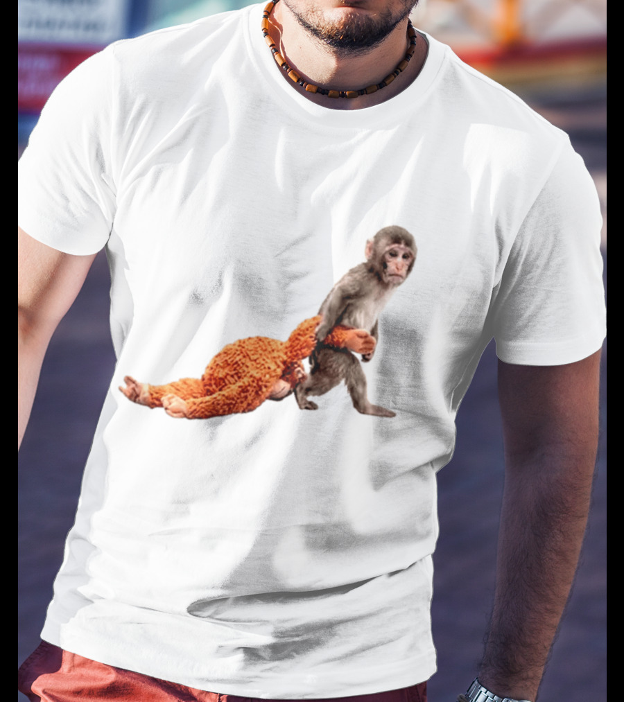 Baby Monkey Dragging Plush Toy Punch T-Shirt