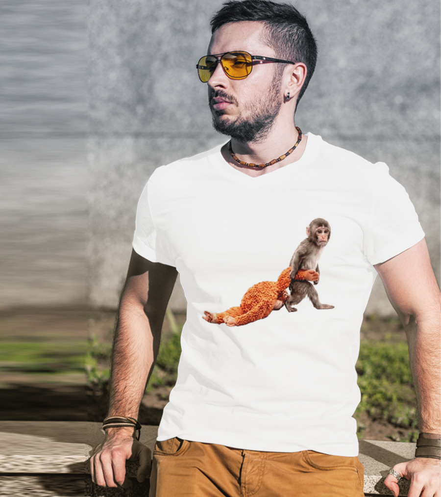 Baby Monkey Dragging Plush Toy Punch T-Shirt